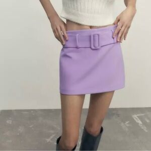 Zara Womens Size Medium Lilac Skort Belted Mini Skirt Side Zip NWT